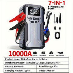 10000A Portable Jump Starter & Air Compressor (150 PSI) - 7 - in - 1 Emergency Kit - AURISTEN