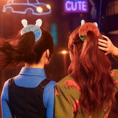 2pcs Cute Plush Fox & Rabbit Ears Hair Ties - AURISTEN