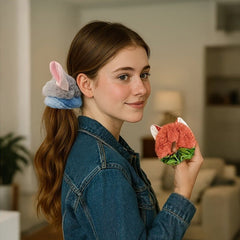 2pcs Cute Plush Fox & Rabbit Ears Hair Ties - AURISTEN