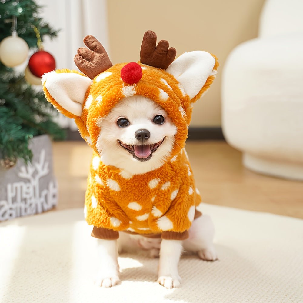 Dog Christmas Outfit – Two - Leg Reindeer Plush Costume for Small & Medium Dogs - AURISTEN
