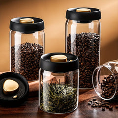 High Borosilicate Heat - resistant Glass Vacuum Sealed Storage Jar 1800ml Large Capacity Sealed Jar Coffee Bean Glass - AURISTEN