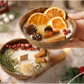 Holiday Coconut Shell Christmas Candle – Dried Orange, Pine Cones, Handmade Wax - AURISTEN