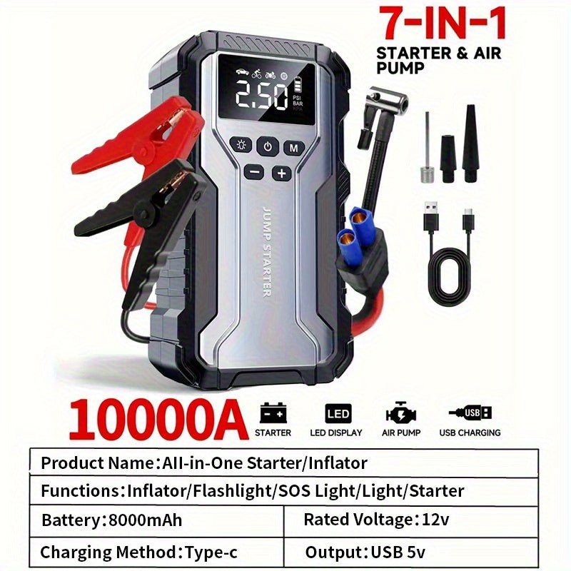 10000A Portable Jump Starter & Air Compressor (150 PSI) - 7 - in - 1 Emergency Kit - AURISTEN