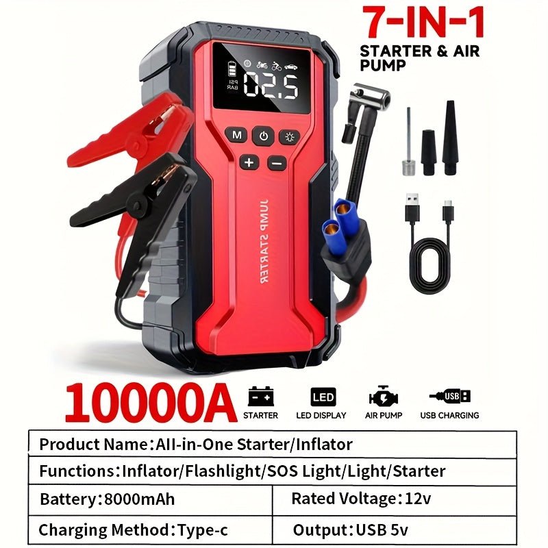 10000A Portable Jump Starter & Air Compressor (150 PSI) - 7 - in - 1 Emergency Kit - AURISTEN
