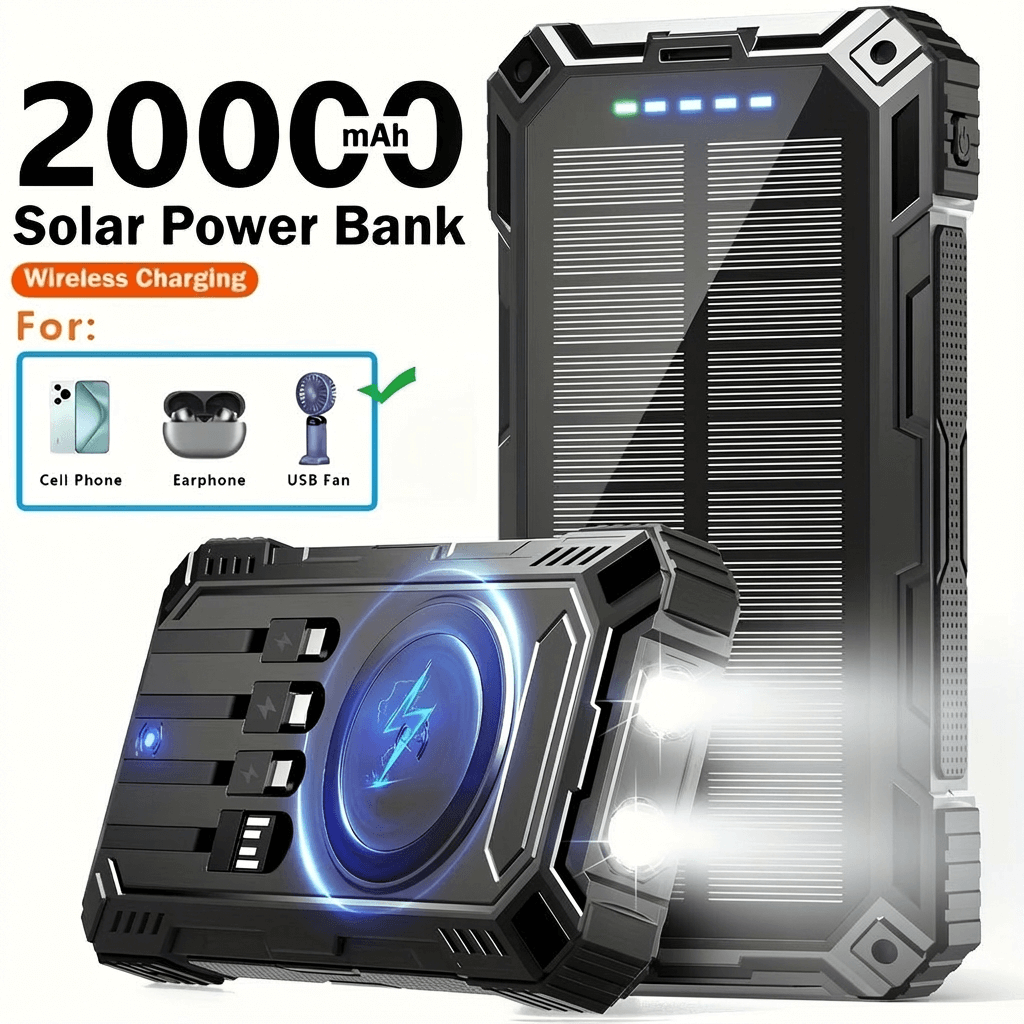 20000 mAh Solar Power Bank – Portable USB Charger for Camping & Travel - AURISTEN