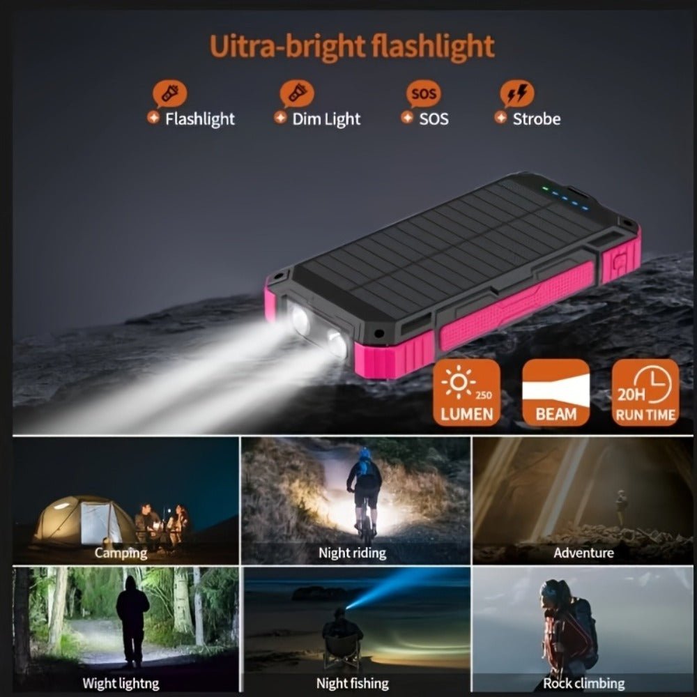 20000 mAh Solar Power Bank – Portable USB Charger for Camping & Travel - AURISTEN
