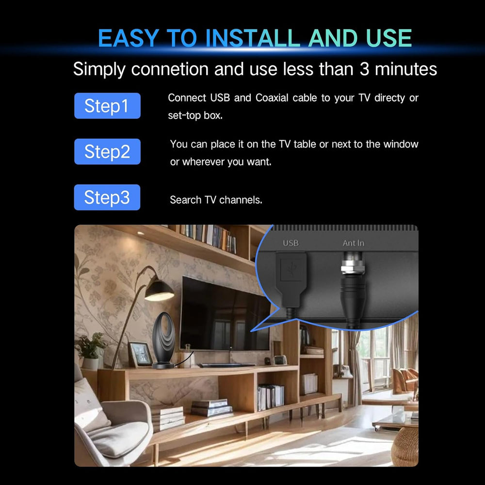 2025 TV Antenna for Smart TV and Old TV, 2200+ Miles Range HD Digital TV Antenna Indoor with 360° Signal Strongest Booster, Supports Local Channels 1080P 4K Reception for Home, RV, Camping (15.5ft) - AURISTEN