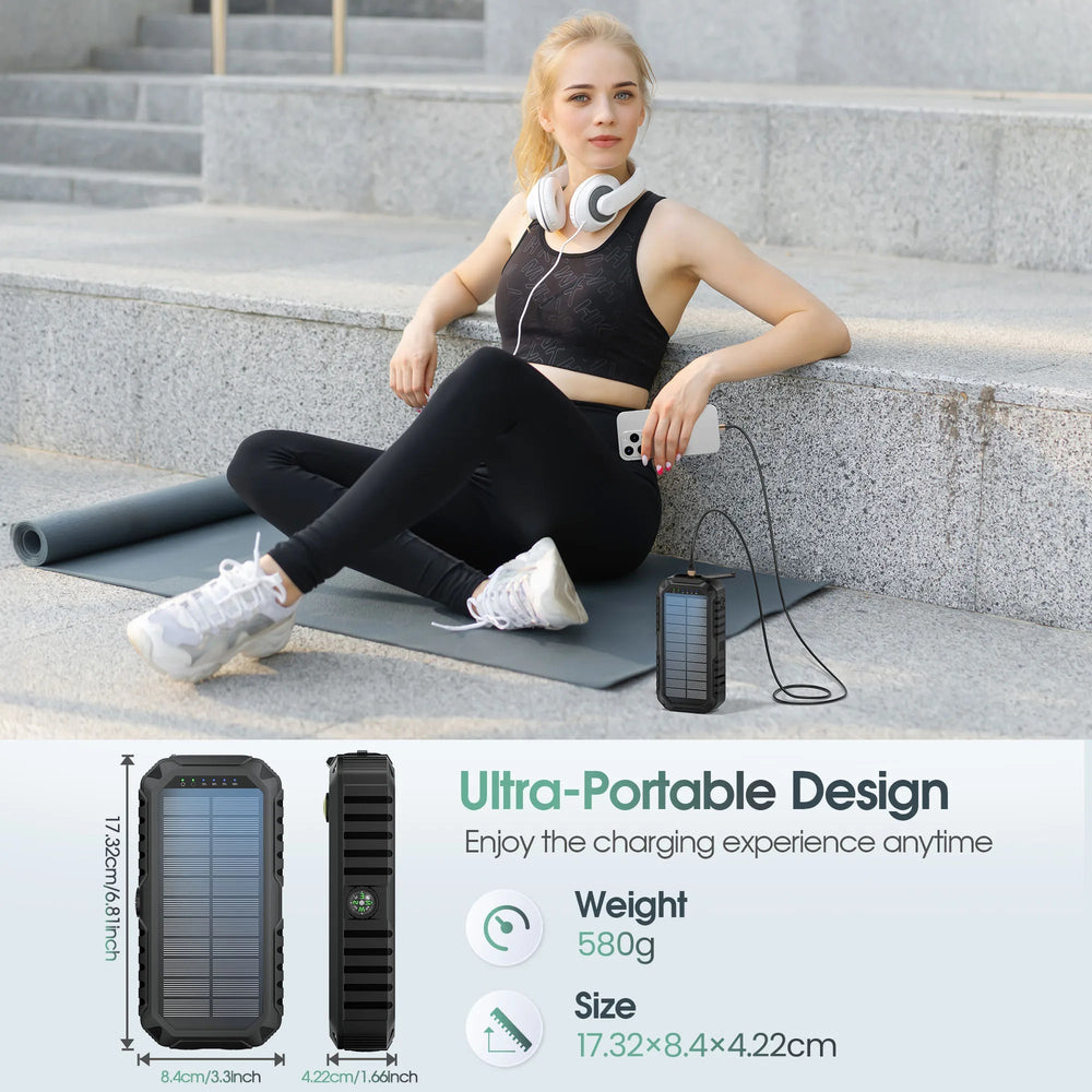 28,000mAh Solar Power Bank with Hand Crank & 4 Cables,Dual UsB/Type - C Fast Charging, Bright LED Light, - AURISTEN