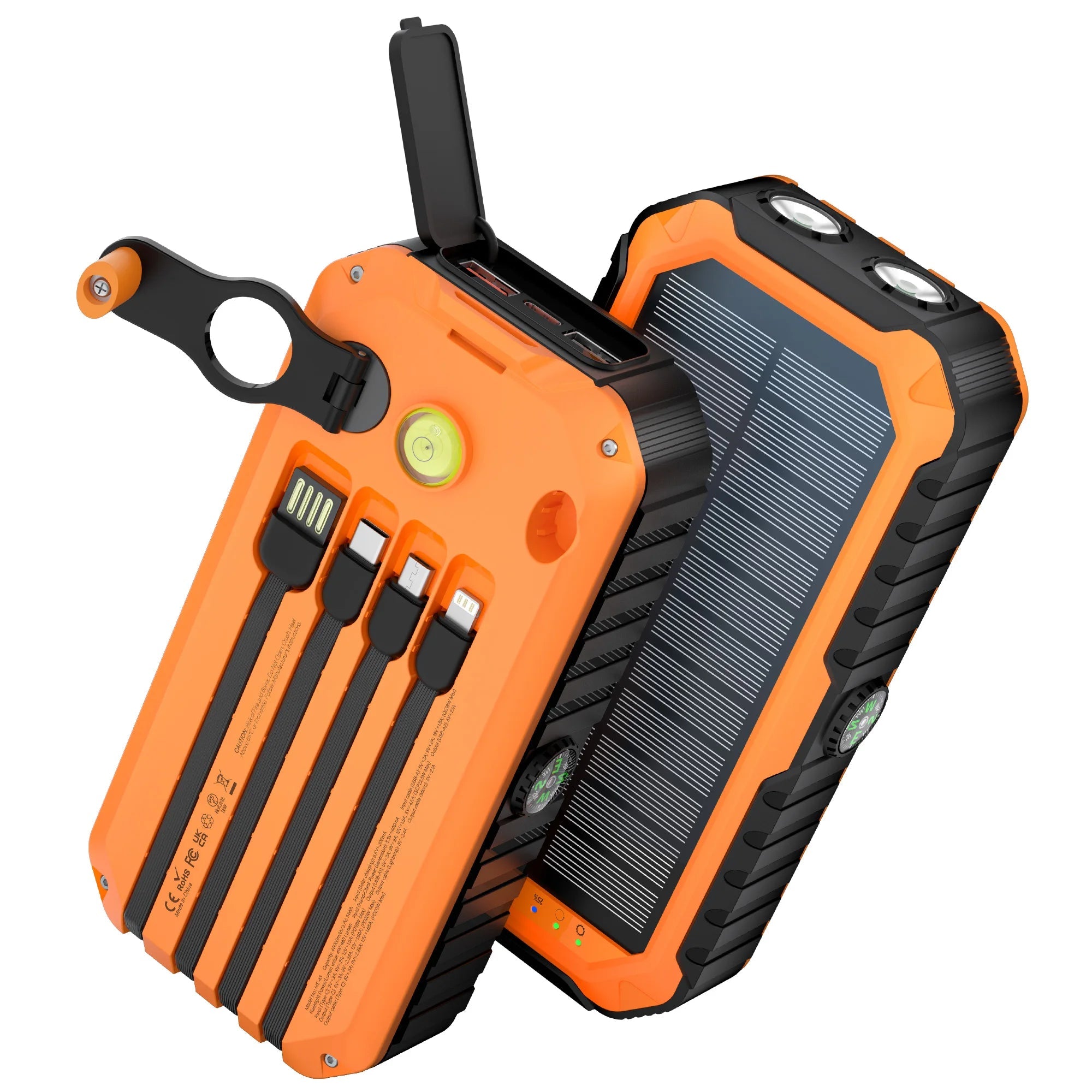 28,000mAh Solar Power Bank with Hand Crank & 4 Cables,Dual UsB/Type - C Fast Charging, Bright LED Light, - AURISTEN