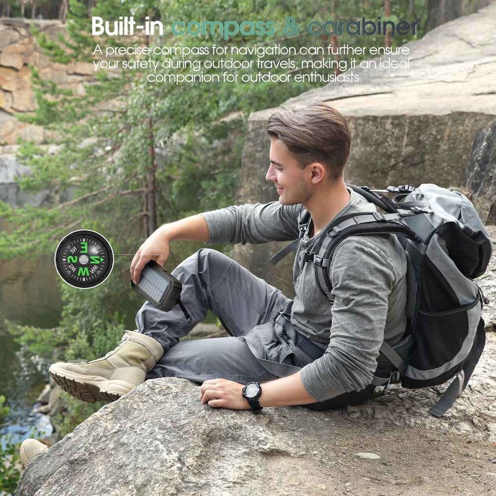 28,000mAh Solar Power Bank with Hand Crank & 4 Cables,Dual UsB/Type - C Fast Charging, Bright LED Light, - AURISTEN