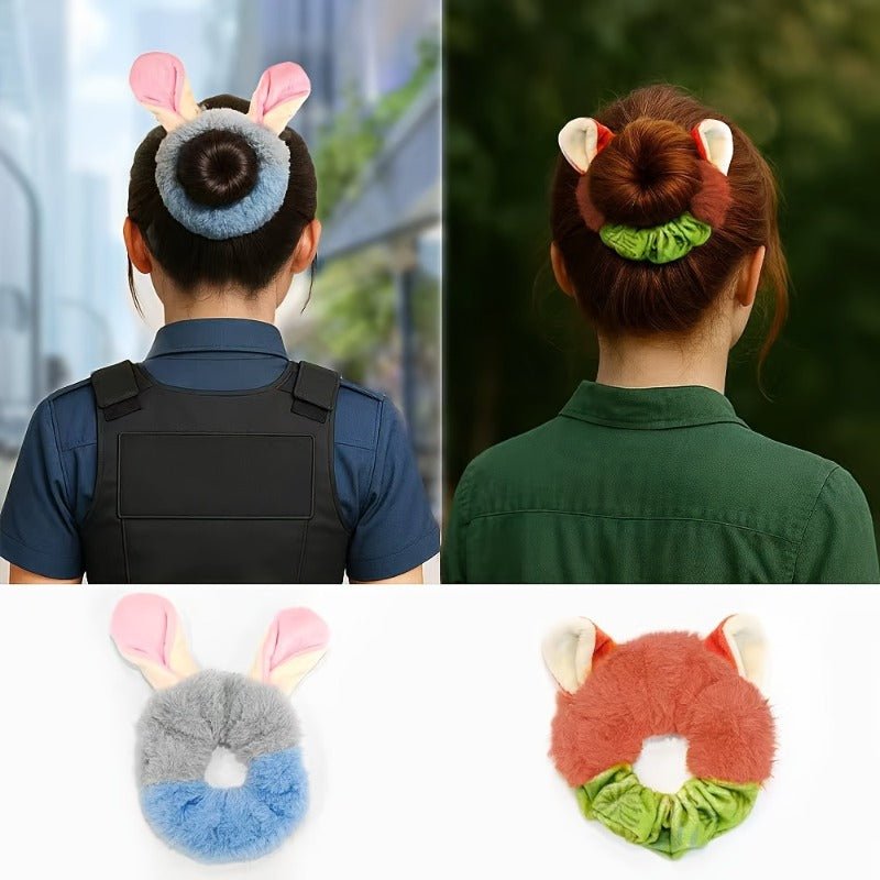 2pcs Cute Plush Fox & Rabbit Ears Hair Ties - AURISTEN