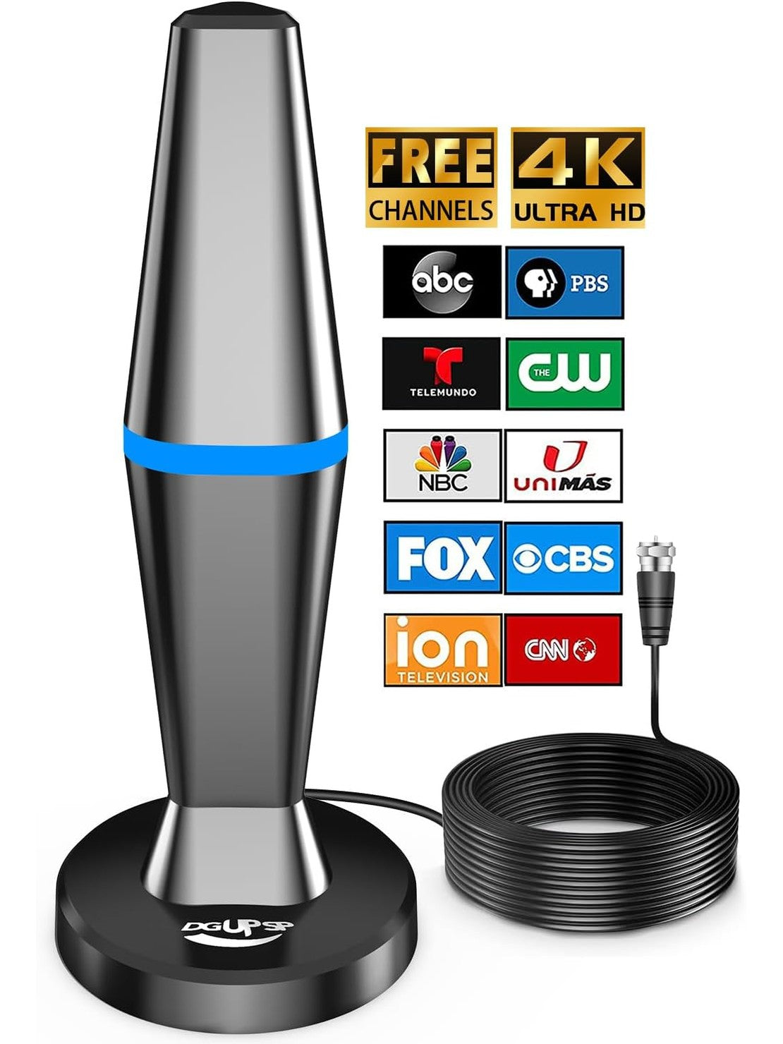 Digital TV Antenna for Smart Tv Indoor Antenna for Tv Without Cable with Strong Magnetic Base,360° Reception Digital HDTV Antenna for Local Channels-10FT Long Cables (Black Magnetic Base)