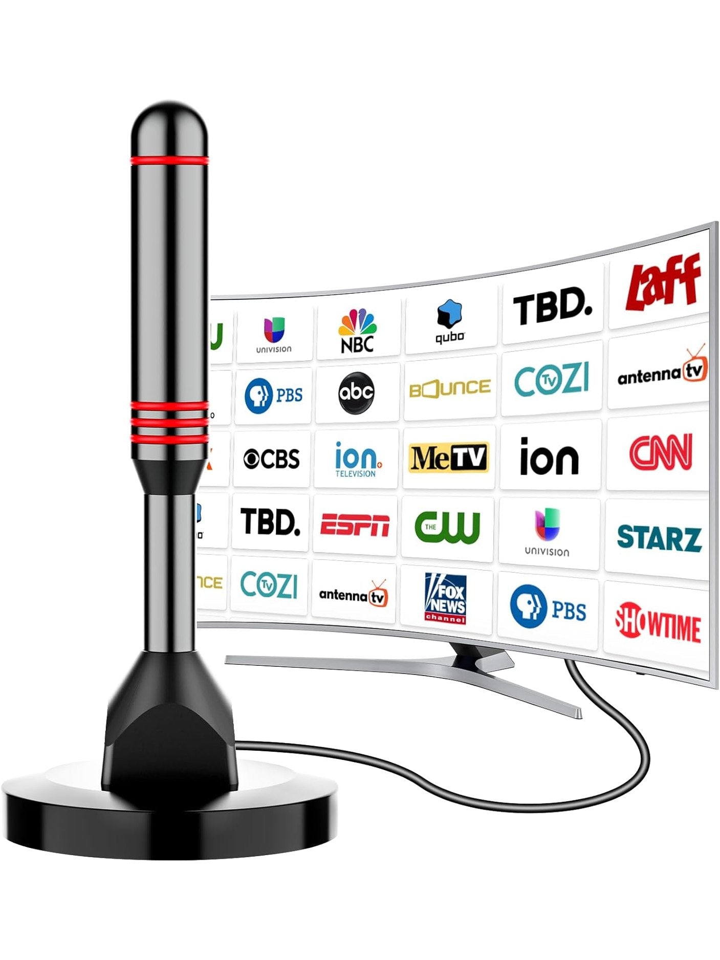 Digital TV Antenna for Smart TV Indoor,2025 TV Antenna with 3M Stick Base, 360°&Long Range Reception HDTV Antenna for Local Channels, Easy Installation Antennas for TVs Without Cable (7.0 in)