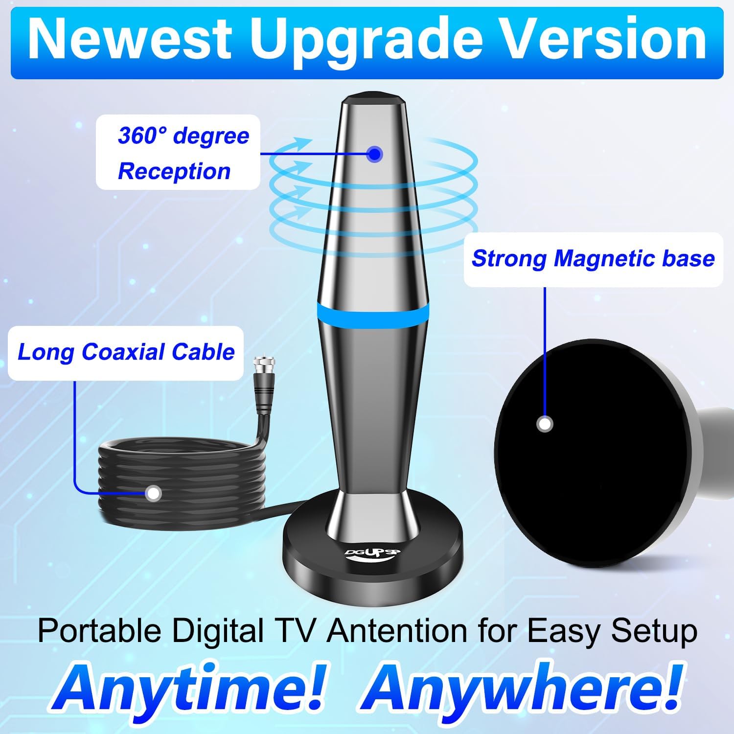 Digital TV Antenna for Smart Tv Indoor Antenna for Tv Without Cable with Strong Magnetic Base,360° Reception Digital HDTV Antenna for Local Channels-10FT Long Cables (Black Magnetic Base)