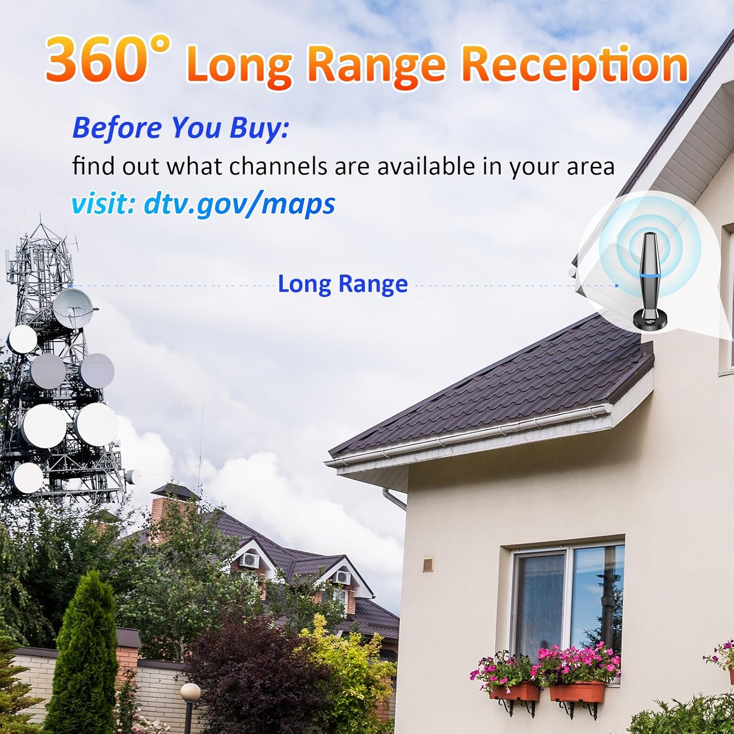 Digital TV Antenna for Smart Tv Indoor Antenna for Tv Without Cable with Strong Magnetic Base,360° Reception Digital HDTV Antenna for Local Channels-10FT Long Cables (Black Magnetic Base)