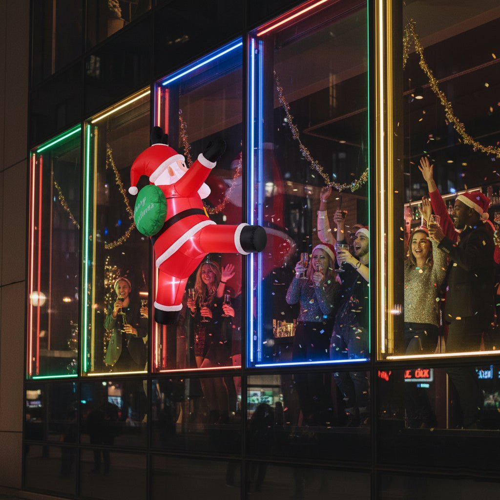 Christmas Inflatable Santa Decoration – Wall - Climbing Santa with “Merry Christmas” Gift Bag - AURISTEN