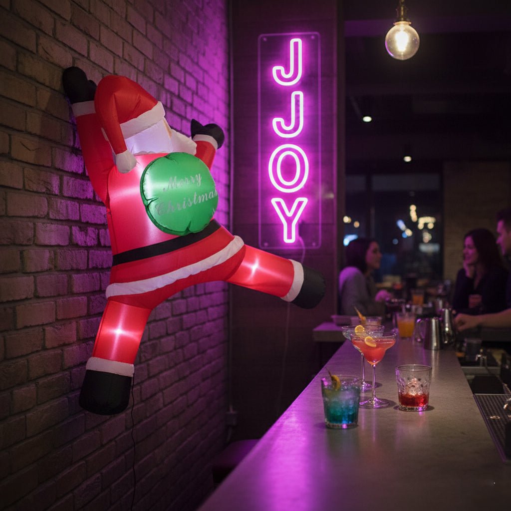 Christmas Inflatable Santa Decoration – Wall - Climbing Santa with “Merry Christmas” Gift Bag - AURISTEN