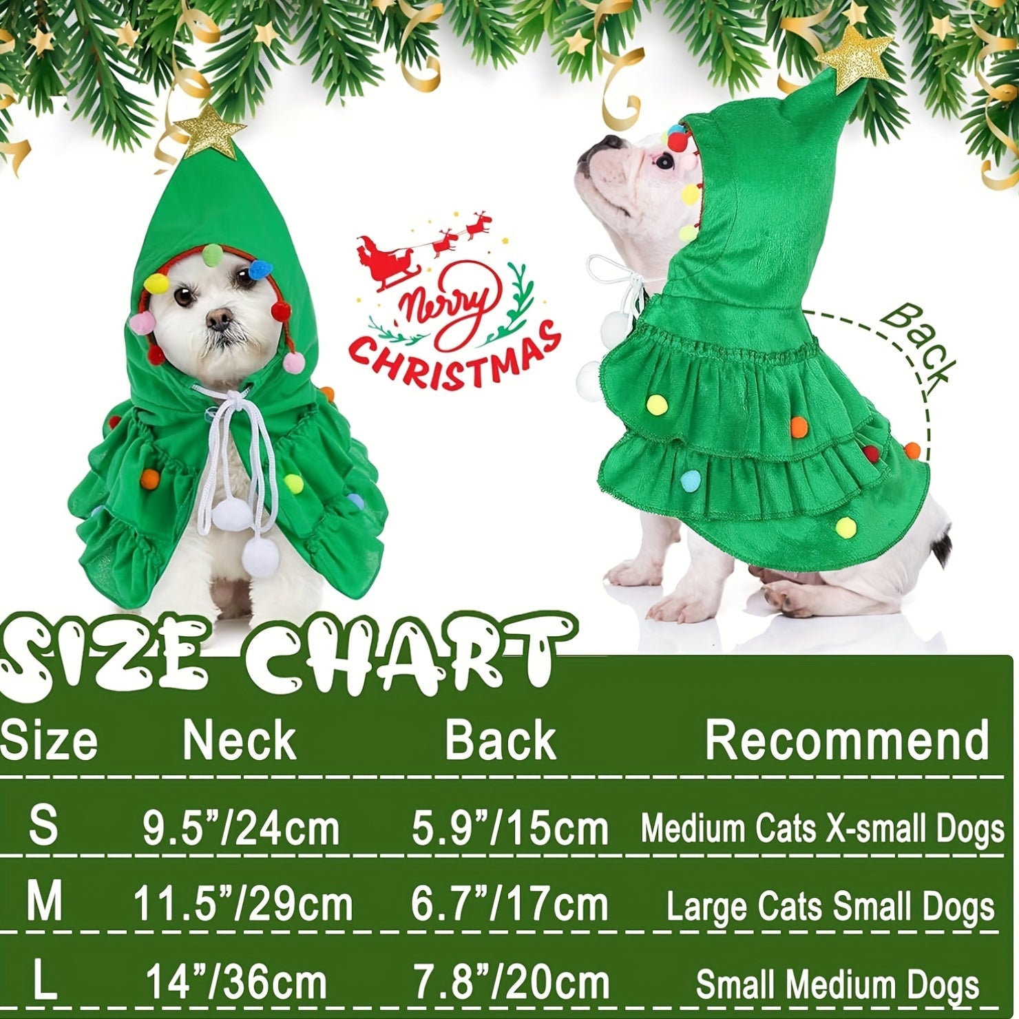 Christmas Tree Pet Costume – Cape Style Outfit for Small & Medium Cats and Dogs - AURISTEN