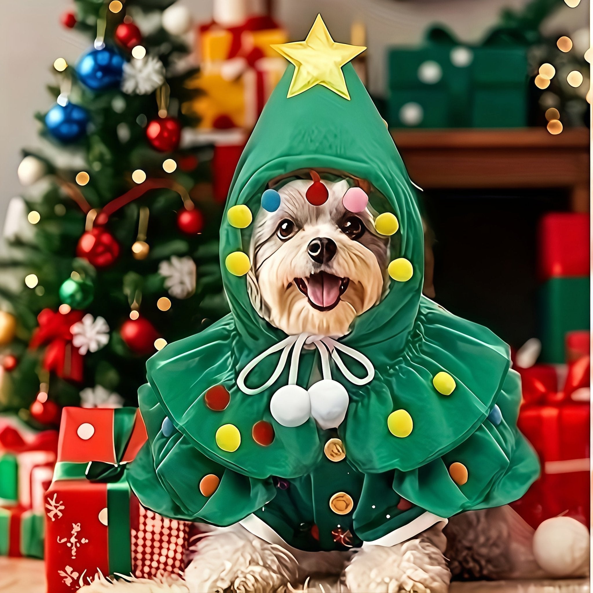 Christmas Tree Pet Costume – Cape Style Outfit for Small & Medium Cats and Dogs - AURISTEN