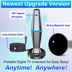 Digital TV Antenna for Smart Tv Indoor Antenna for Tv Without Cable with Strong Magnetic Base,360° Reception Digital HDTV Antenna for Local Channels - 10FT Long Cables (Black Magnetic Base) - AURISTEN