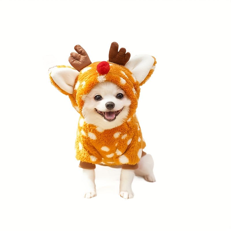 Dog Christmas Outfit – Two - Leg Reindeer Plush Costume for Small & Medium Dogs - AURISTEN