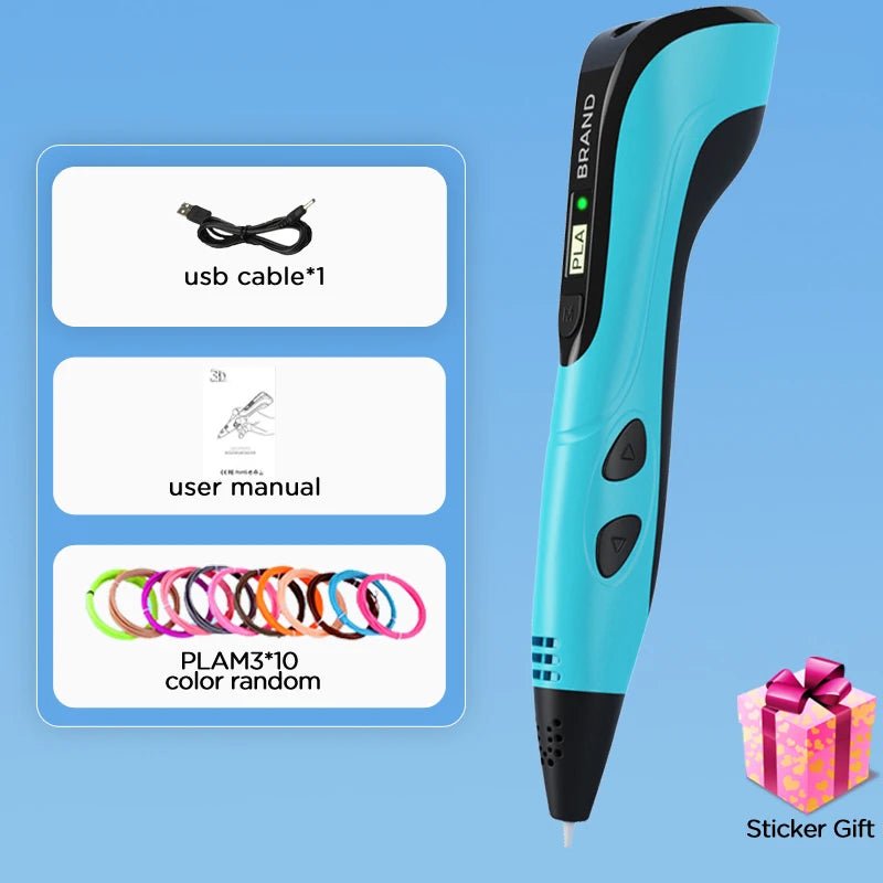 Kids 3D Printing Pen with LCD Display 0.7mm Diameter 1.75mm PLA - AURISTEN