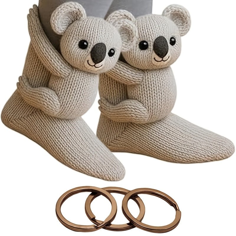 Knitted Plush Animal Pattern Socks - Cute Animal Design Socks, Suitable for All Sizes, Unisex. - AURISTEN