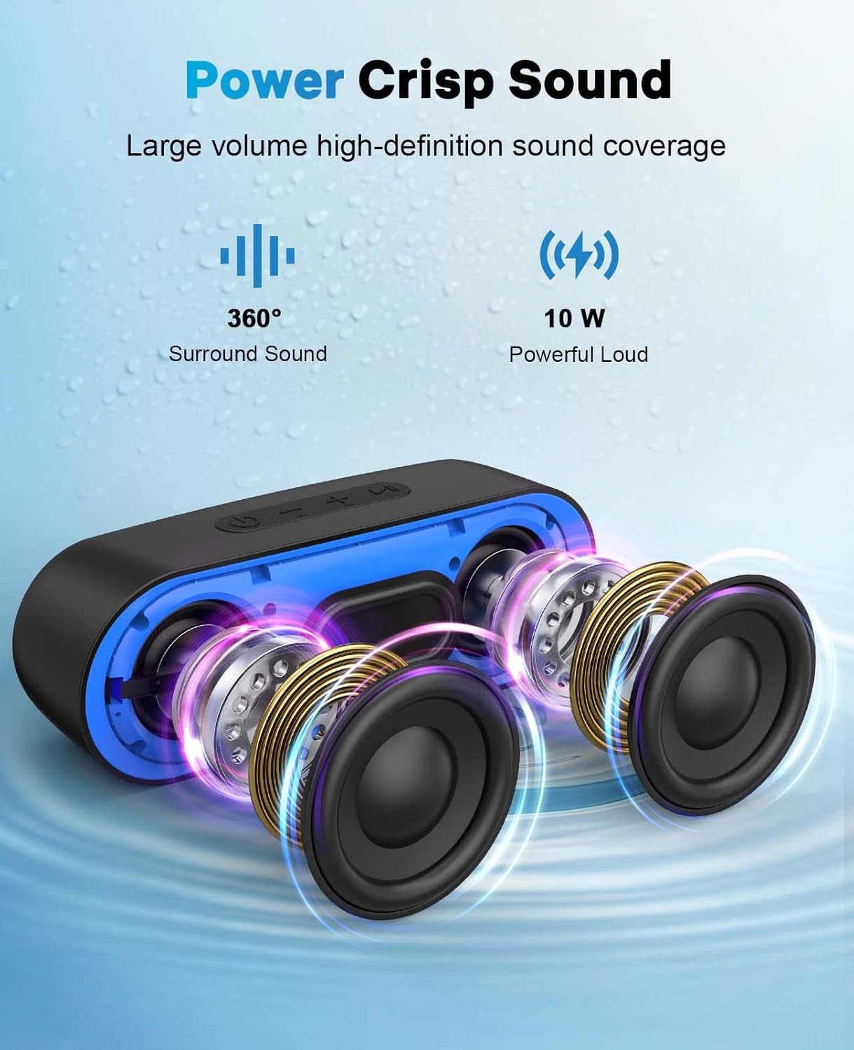 LENRUE Bluetooth Speakers, Waterproof Portable Speakers with TWS, 24 Playtime, Stereo Sound, Wireless for Home Shower Pool Beach Outdoor (Black) - AURISTEN
