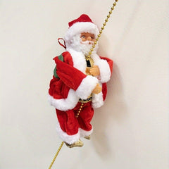 Santa Claus Climbing Pearl Hanging Ornament - Classic Christmas Tree Decoration, Battery - Operated (AA), Plush Santa Figure with Golden Chain, Festive Holiday Decor for Trees and Mantels, Festive Decoration | Santa Claus Theme | Detailed Craftsmanship - AURISTEN