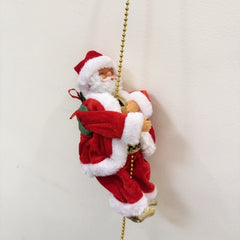 Santa Claus Climbing Pearl Hanging Ornament - Classic Christmas Tree Decoration, Battery - Operated (AA), Plush Santa Figure with Golden Chain, Festive Holiday Decor for Trees and Mantels, Festive Decoration | Santa Claus Theme | Detailed Craftsmanship - AURISTEN