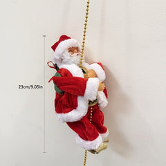 Santa Claus Climbing Pearl Hanging Ornament - Classic Christmas Tree Decoration, Battery - Operated (AA), Plush Santa Figure with Golden Chain, Festive Holiday Decor for Trees and Mantels, Festive Decoration | Santa Claus Theme | Detailed Craftsmanship - AURISTEN