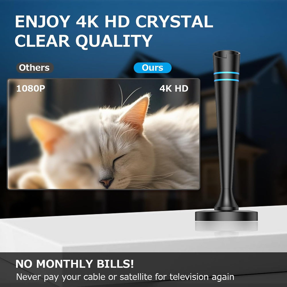 TV Antenna for Smart TV Antenna Indoor for Local Channels, Digital Antenna with Magnetic Base, Long Range Reception with Amplifier Signal Booster, 360° Strong Reception, Supports 4K 1080p HD - AURISTEN