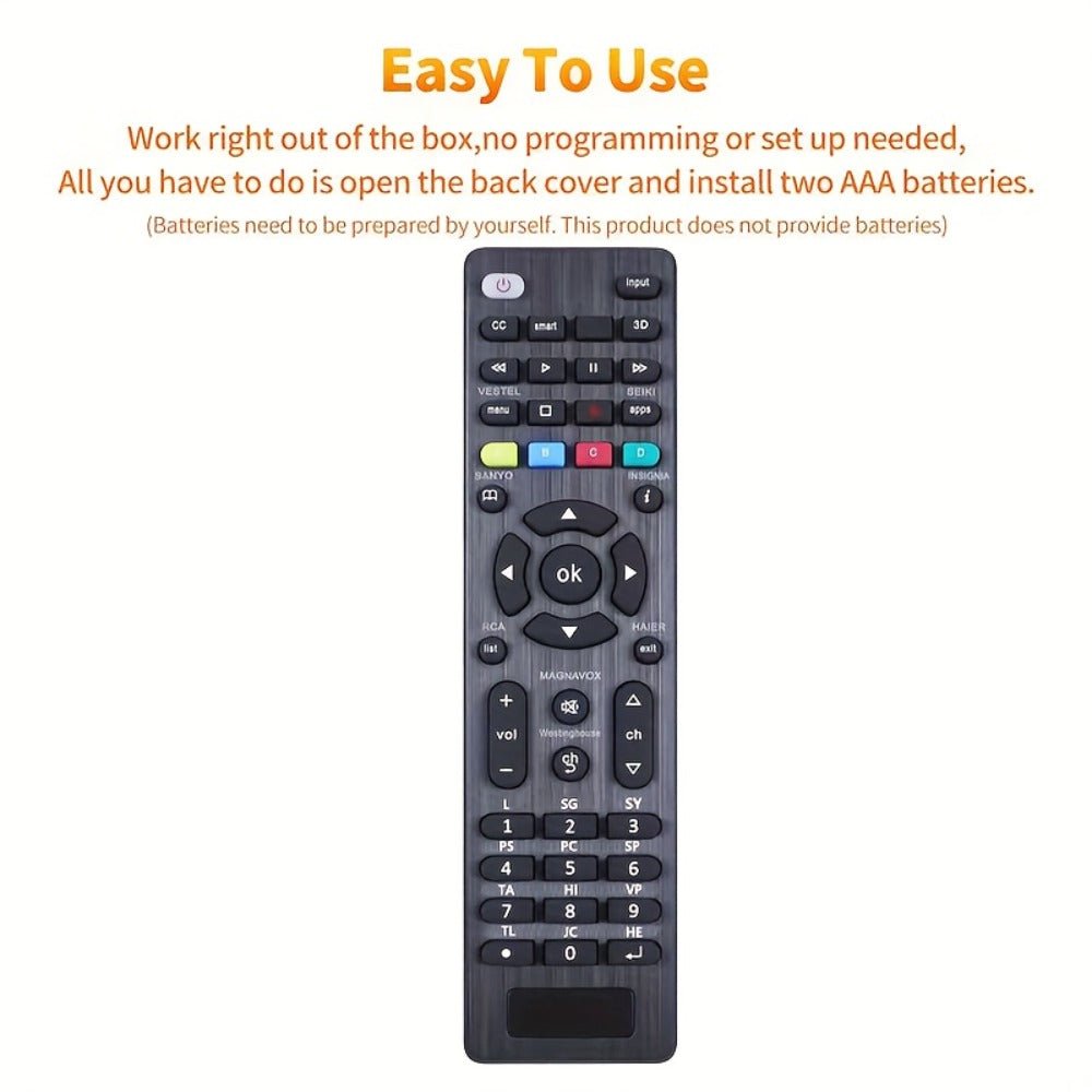 TV Remote Control Compatible for Samsung, LG, Sony, Hisense, Sharp, Toshiba, Panasonic, JVC TVs - All - in - IR Remote with Volume/Channel/Source Control, Brand - Specific Settings (No External Receiver) - AURISTEN