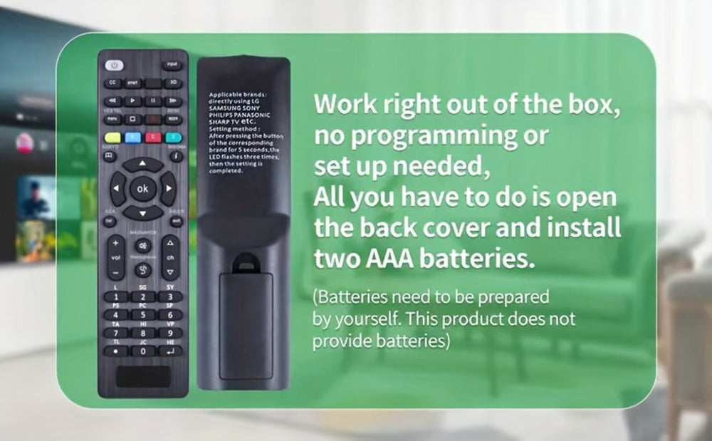 TV Remote Control Compatible for Samsung, LG, Sony, Hisense, Sharp, Toshiba, Panasonic, JVC TVs - All - in - IR Remote with Volume/Channel/Source Control, Brand - Specific Settings (No External Receiver) - AURISTEN