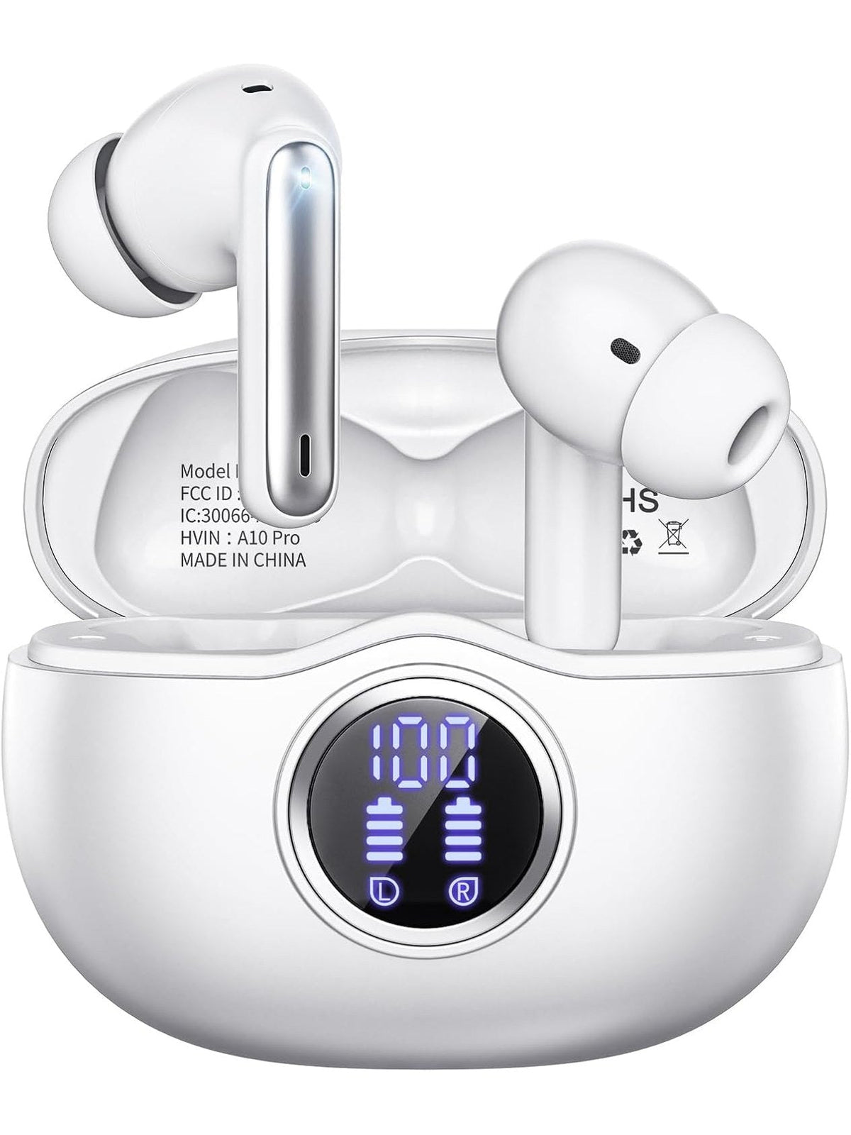 Wireless Earbuds, Bluetooth 5.3 Headphones HiFi Stereo 50H Playback LED Digital Display Ear Buds with ENC Noise Canceling Headset, IPX7 Waterproof Earphones for Gym/Running/Work - AURISTEN