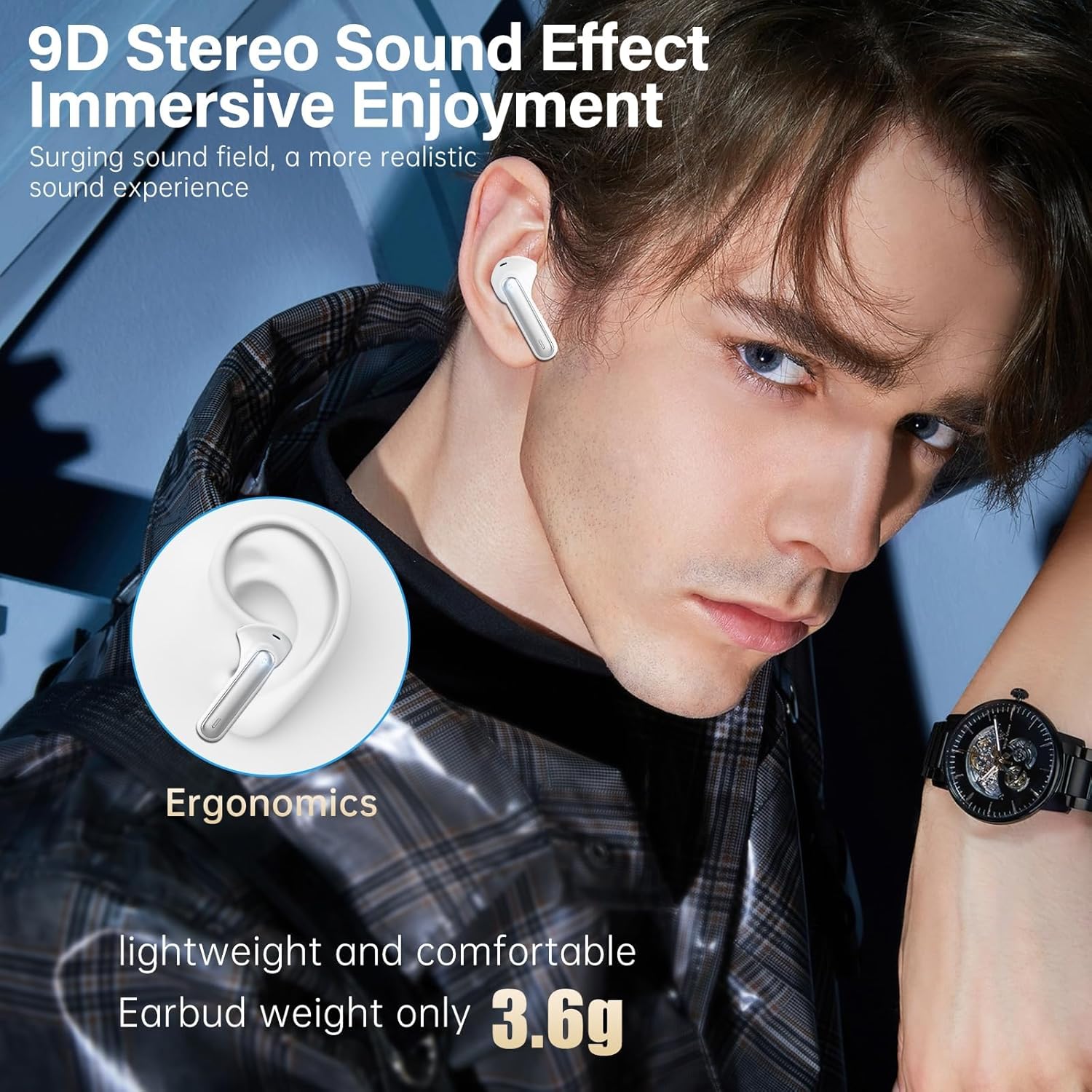 Wireless Earbuds, Bluetooth 5.3 Headphones HiFi Stereo 50H Playback LED Digital Display Ear Buds with ENC Noise Canceling Headset, IPX7 Waterproof Earphones for Gym/Running/Work - AURISTEN