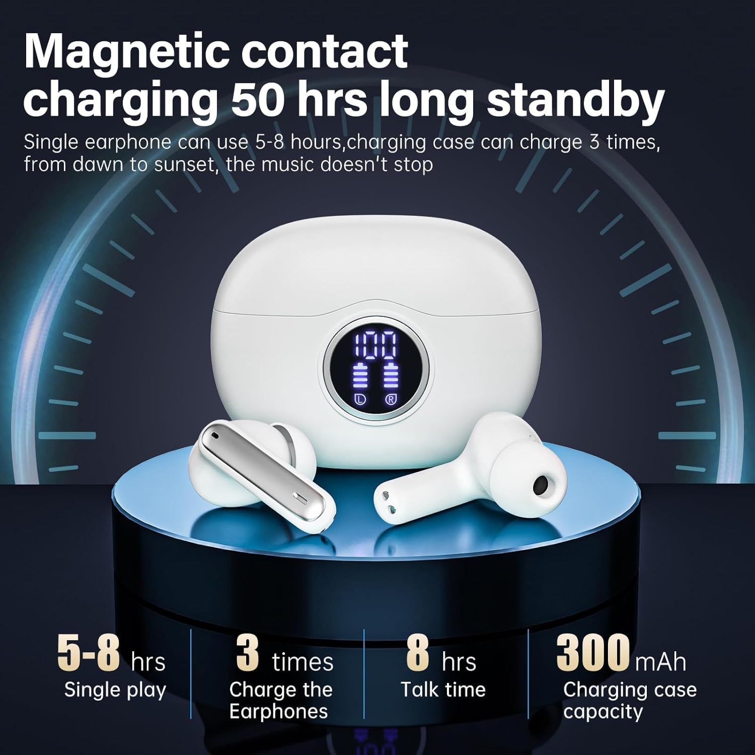 Wireless Earbuds, Bluetooth 5.3 Headphones HiFi Stereo 50H Playback LED Digital Display Ear Buds with ENC Noise Canceling Headset, IPX7 Waterproof Earphones for Gym/Running/Work - AURISTEN