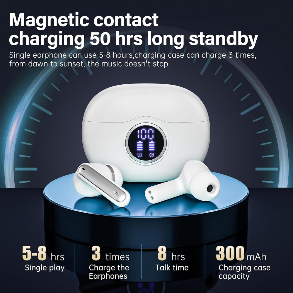 Wireless Earbuds, Bluetooth 5.3 Headphones HiFi Stereo 50H Playback LED Digital Display Ear Buds with ENC Noise Canceling Headset, IPX7 Waterproof Earphones for Gym/Running/Work - AURISTEN