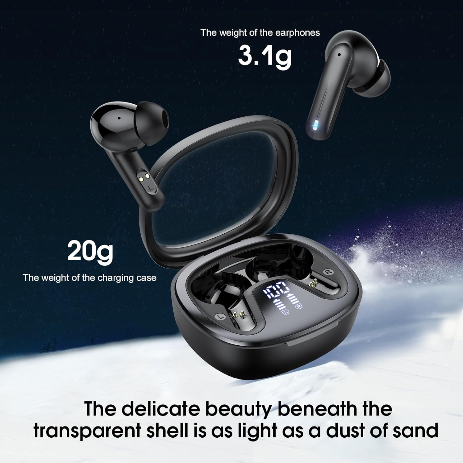 Wireless Earbuds, Bluetooth 5.4 Headphones, HiFi Stereo Bass Ear Buds, in Ear Earbuds with 4 ENC Noise Cancelling Mic, 45H, LED Display, IP7 Waterproof, Earphones for Phone Android/iOS Sports, Black - AURISTEN