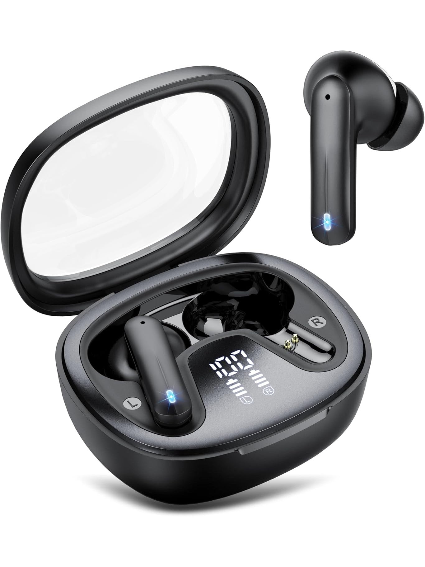 Wireless Earbuds, Bluetooth 5.4 Headphones, HiFi Stereo Bass Ear Buds, in Ear Earbuds with 4 ENC Noise Cancelling Mic, 45H, LED Display, IP7 Waterproof, Earphones for Phone Android/iOS Sports, Black - AURISTEN