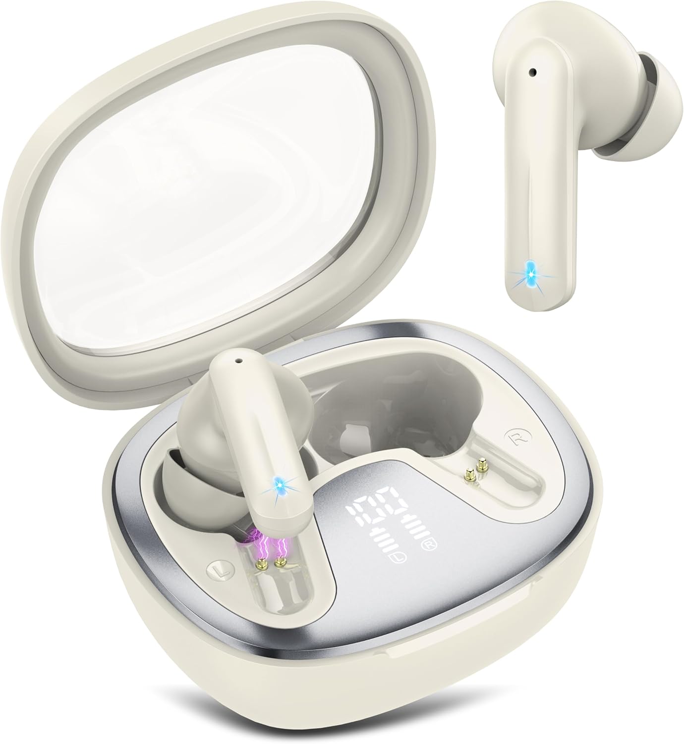 Wireless Earbuds, Bluetooth 5.4 Headphones, HiFi Stereo Bass Ear Buds, in Ear Earbuds with 4 ENC Noise Cancelling Mic, 45H, LED Display, IP7 Waterproof, Earphones for Phone Android/iOS Sports, Black - AURISTEN