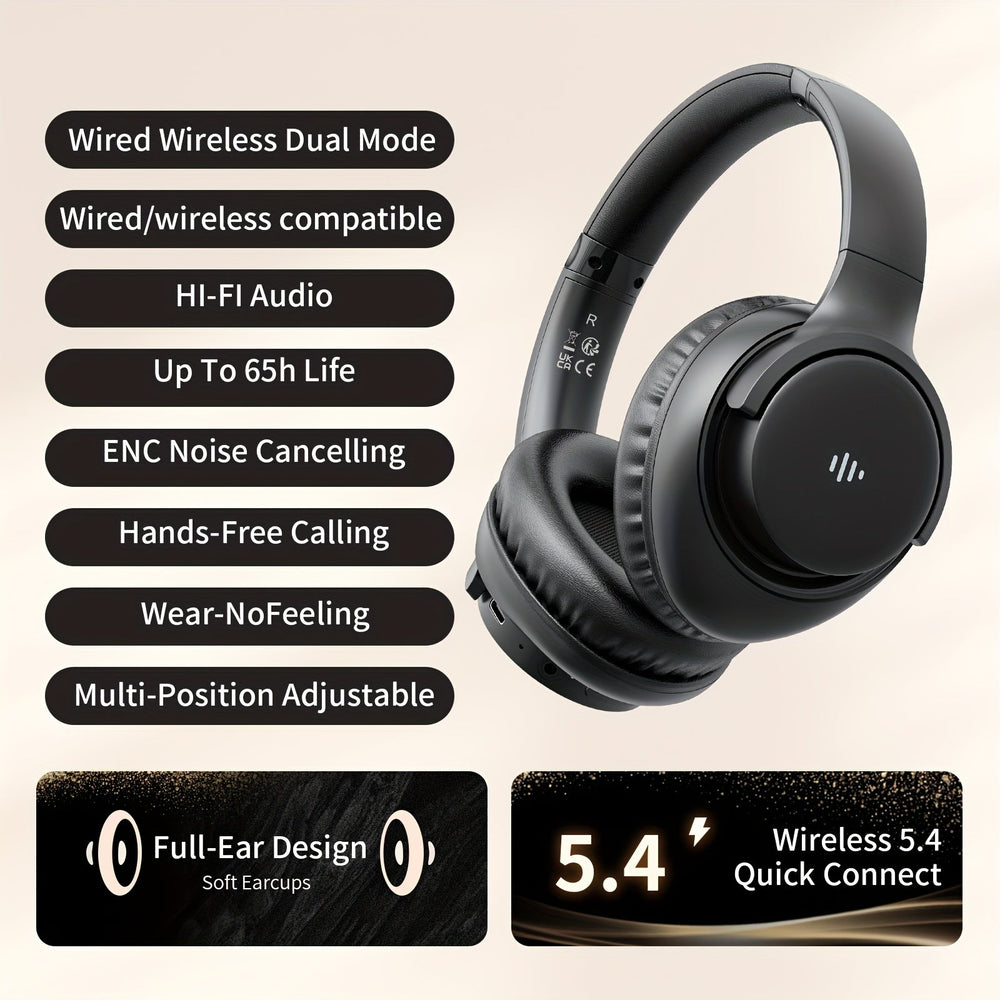 Wireless Noise Cancelling Headphones – Deep Bass, HIFI Stereo Sound, Built - in Mic, Compatible with Android/iOS - AURISTEN